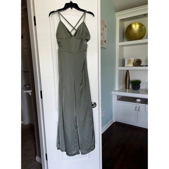 Magnolia Pants & Jumpsuits | Magnolia Boutique- Opal‎ Green Satin Open Back - Picture 4 of 8